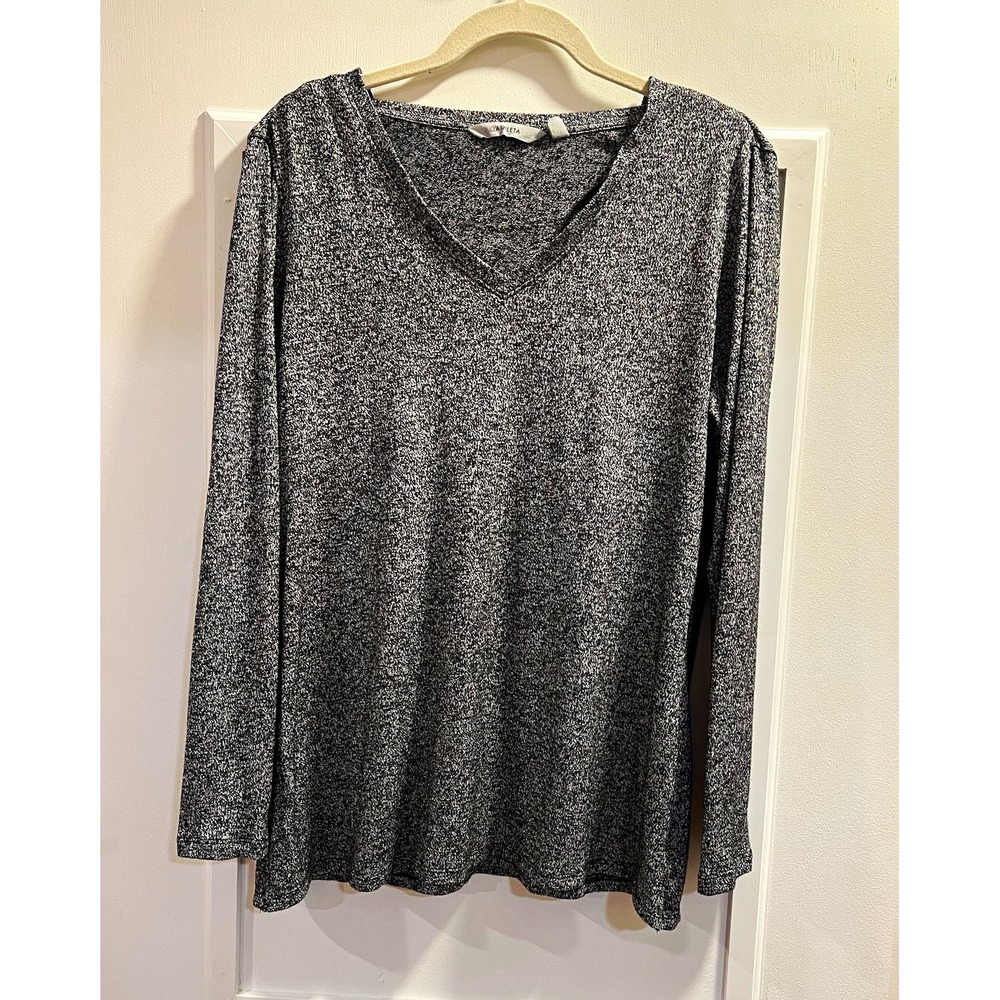 Athleta Womens Medium Heather Gray V-Neck Long Sleeve Open Back Knit Top